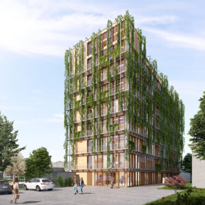 Grüner Turm Tübingen gebaut aus Beton holz Verbund
